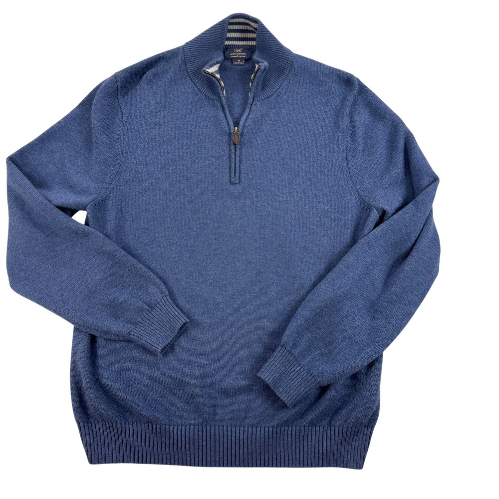 Brooks Brothers Sweater Mens Medium Blue Supima Cotton Quarter Zip Mock Neck